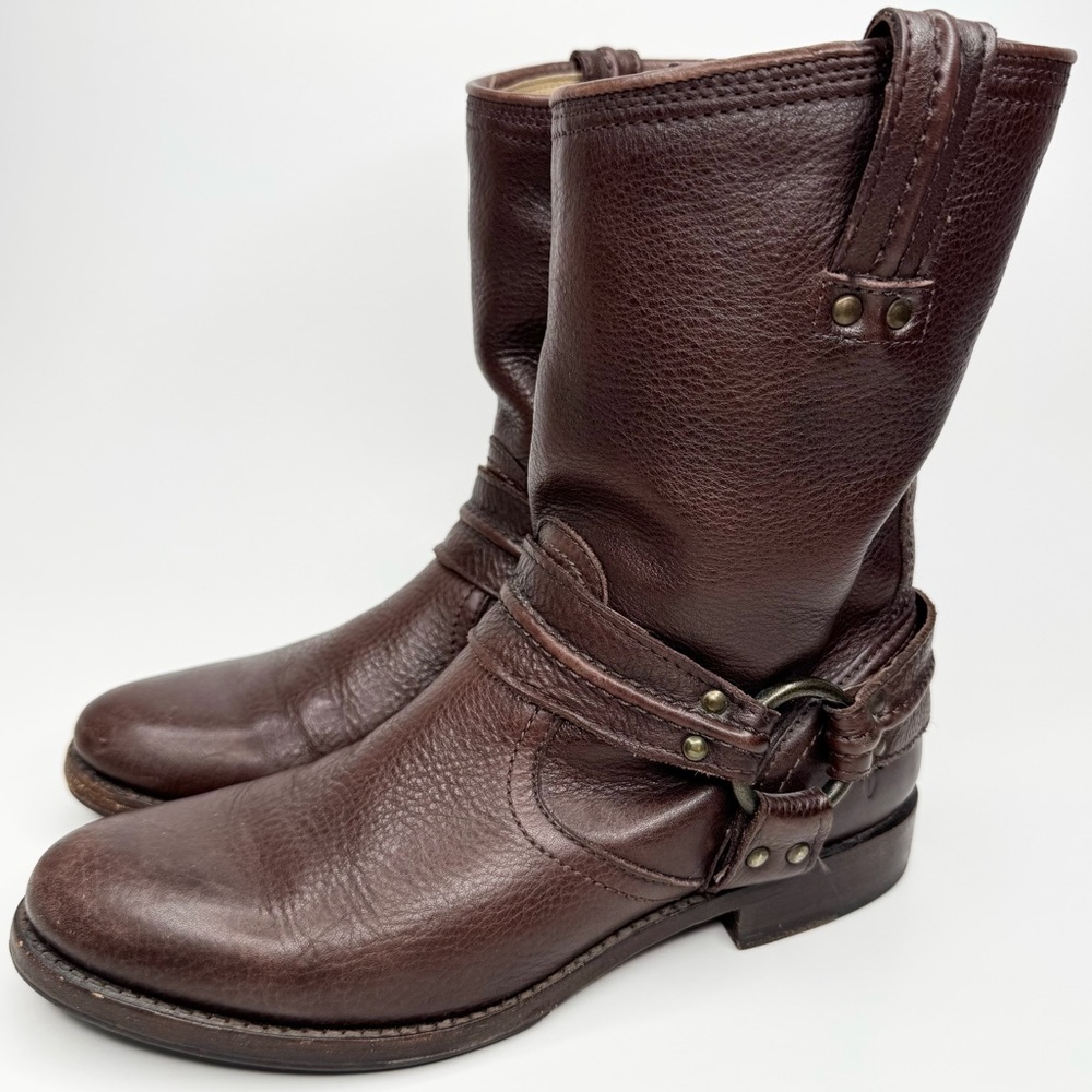 Frye Maxine Trapunto harness leather boots mid-calf short women's size 8.5